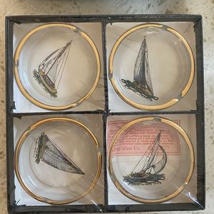 Viking Glass Co. Sail Boat Ashtray Set New in Original Packing and Box